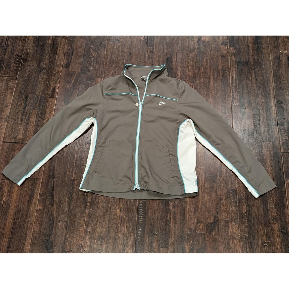 Nike Jacket Womens Medium Gray White Full Zip Athletic Track Lightweight
